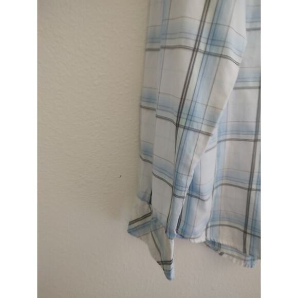 BKE Blue White Grey Green Plaid Long Sleeve Button Front Embroidered Pockets XL - Picture 9 of 11